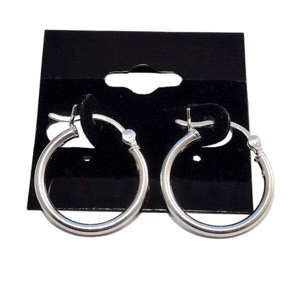 3/4" Sterling Silver Hoop Pierced Post Earrings Vintage 20mm Marked 925 Round - Picture 2 of 3